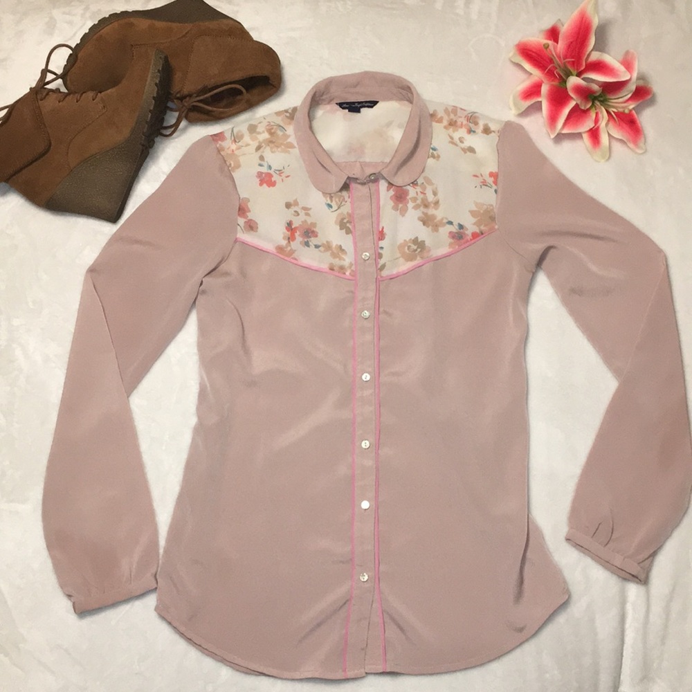 Blush pink button-up shirt from American Eagle